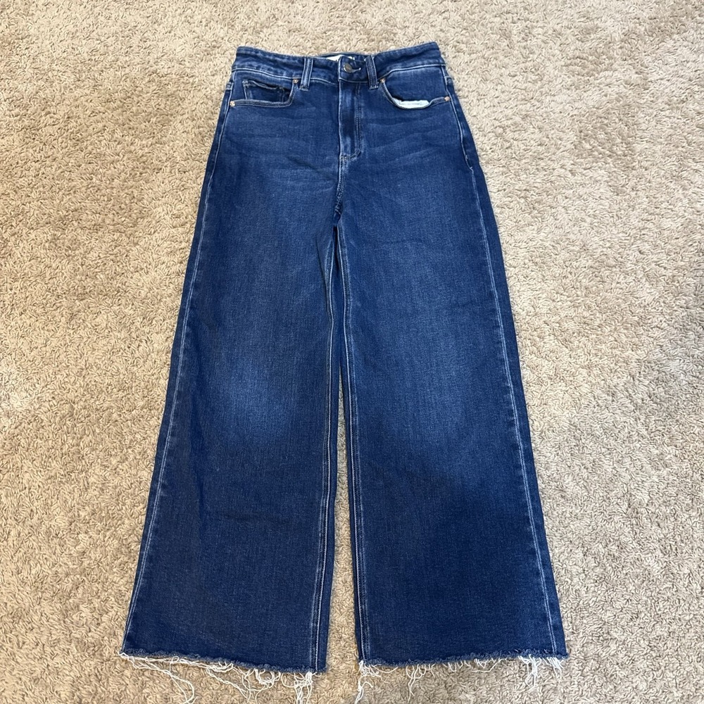 Paige Anessa Jeans Womens 26 Blue High Rise Wide Leg Cropped Raw Hem Denim